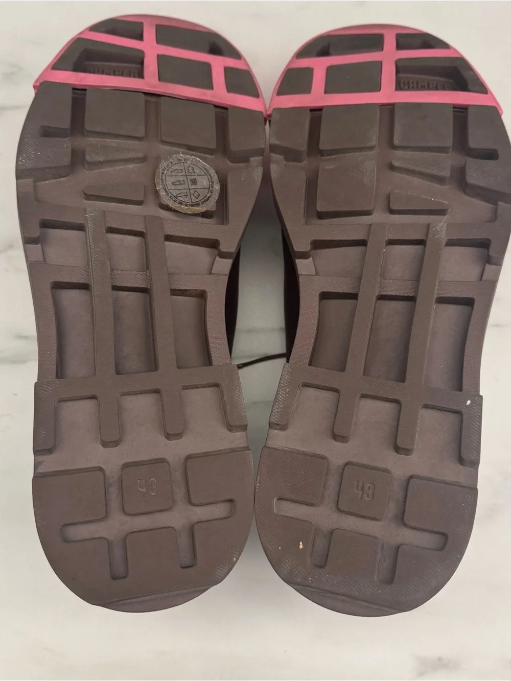 Camper Junction Brown Leather Shoes w/ Pink Removable Rubber Cap Toe – Size 10.5